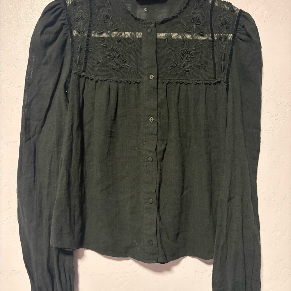 Zara Dark black Embroidered Blouse - Picture 3 of 6
